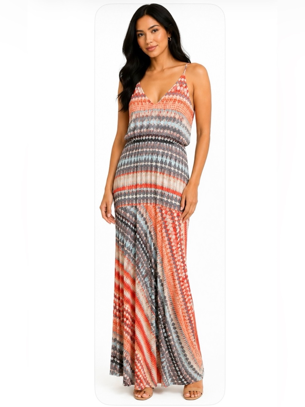 Veronica M Multicolor Striped V-Neck Maxi Dress